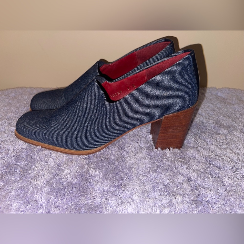 Donald J Pliner Womens Denim Pumps Blue Stretch Square Toe Block Heel Slip On 8N - Picture 3 of 11